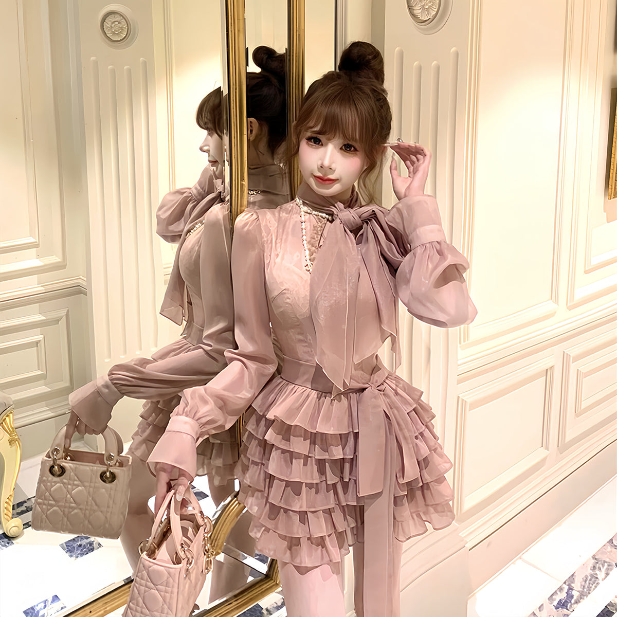 【dress】ビッグリボンティアードミニワンピース　N3326