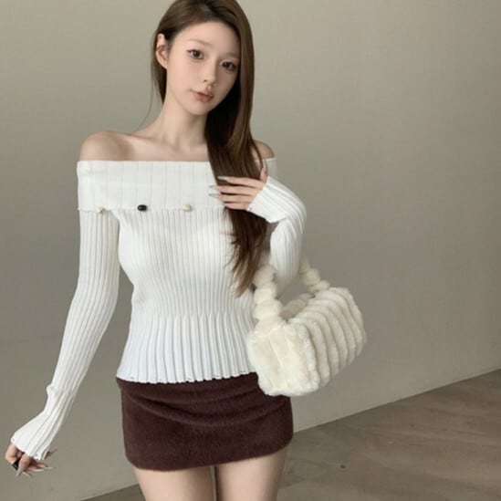 【tops】ボートネックニットトップス　M29637