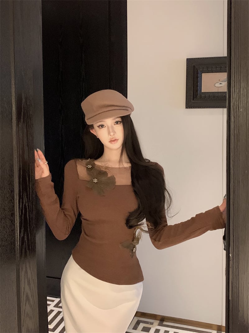 【tops】チュールコンビ立体フラワートップス　M28376