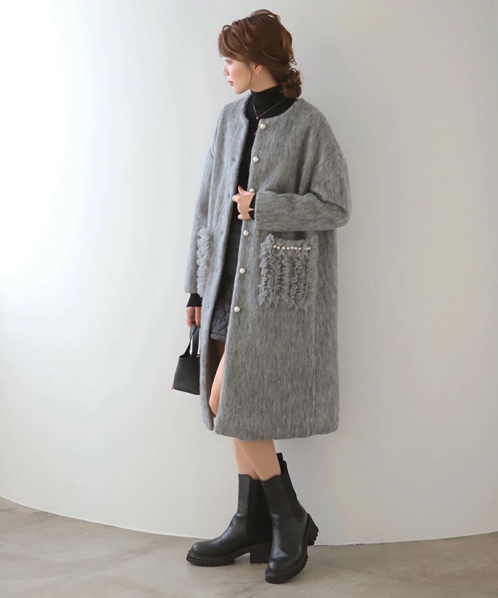 【outer】パールロング丈コート　M27778