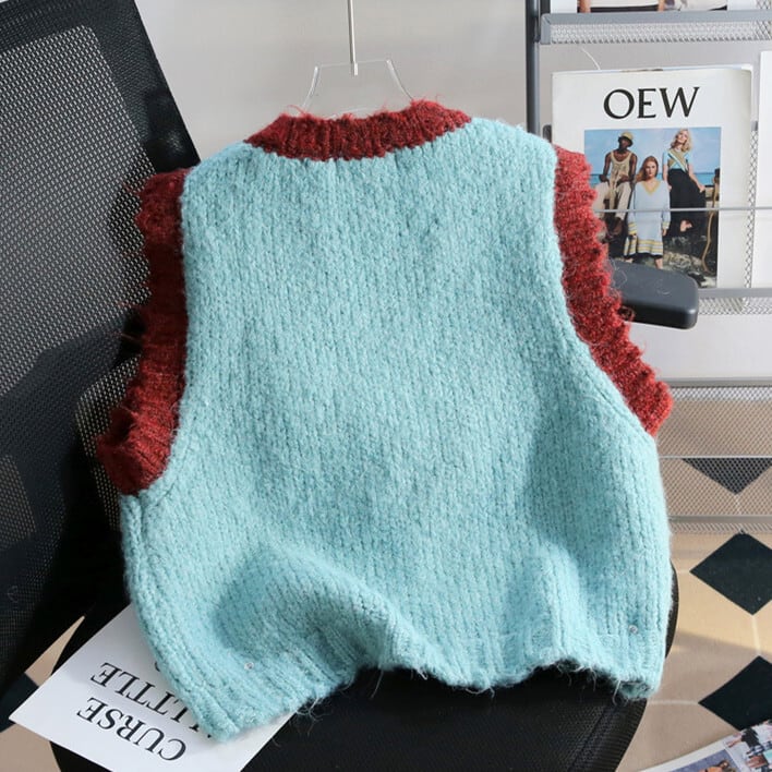 【tops】配色ニットベスト　M28758