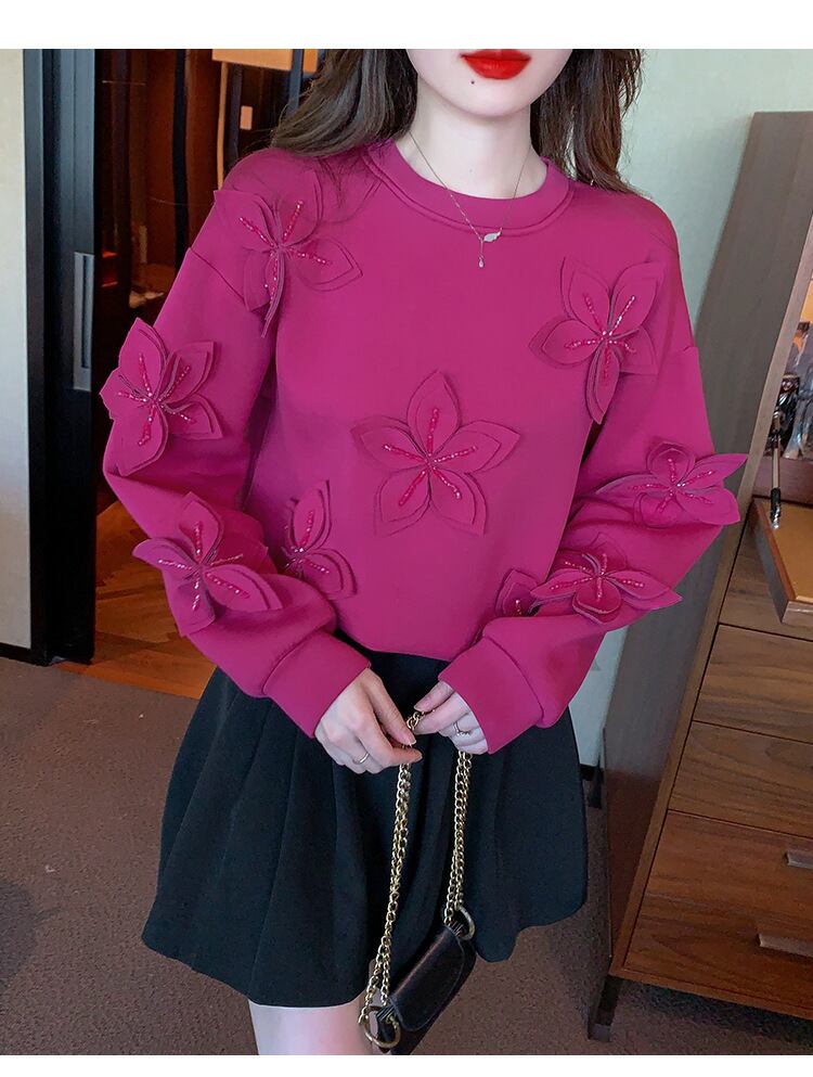 【tops】ビジュー立体フラワープルオーバー　M29139