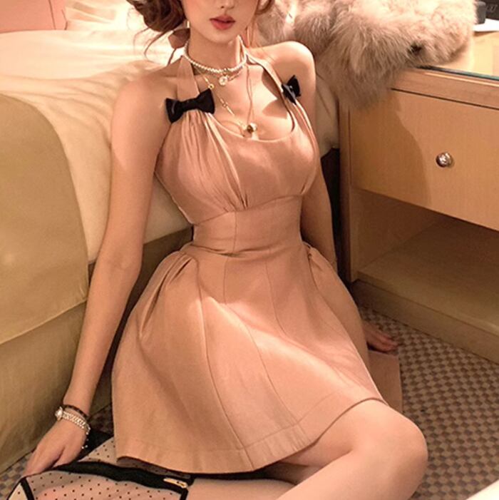 【dress】リボン付きホルターネックワンピース　M30201