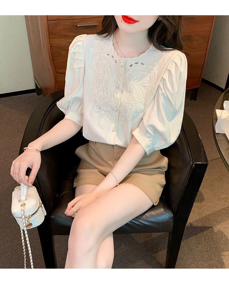【tops】透かし彫りブラウスF7502