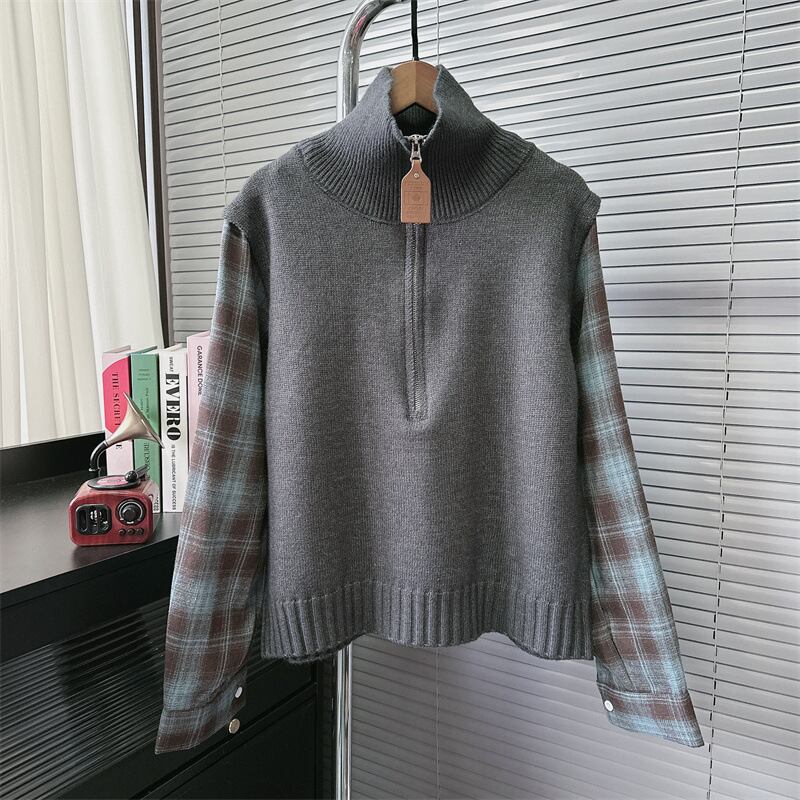 【tops】ファスナー切り替えニットセーター　M28171
