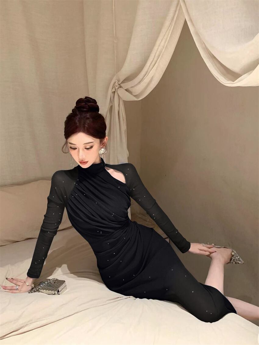 【dress】ギャザーメッシュタイトワンピース G20643