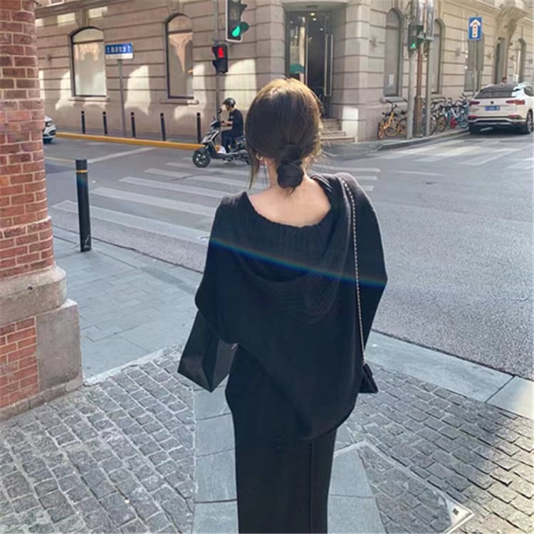 【set】フード付きニットトップス×スカートセット　N-1262