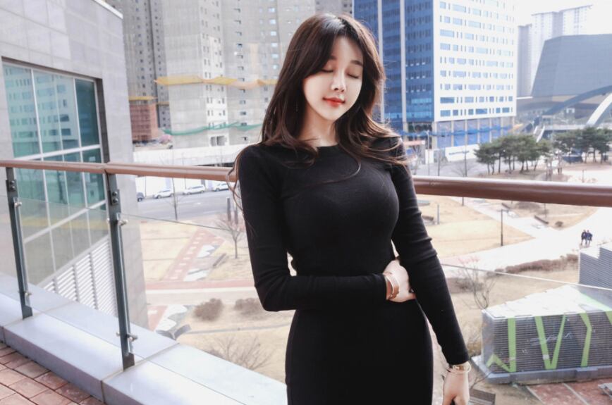 【dress】韓流スタイル気質満点長袖ラウンドネック体型カバーマーメイドワンピース G2416