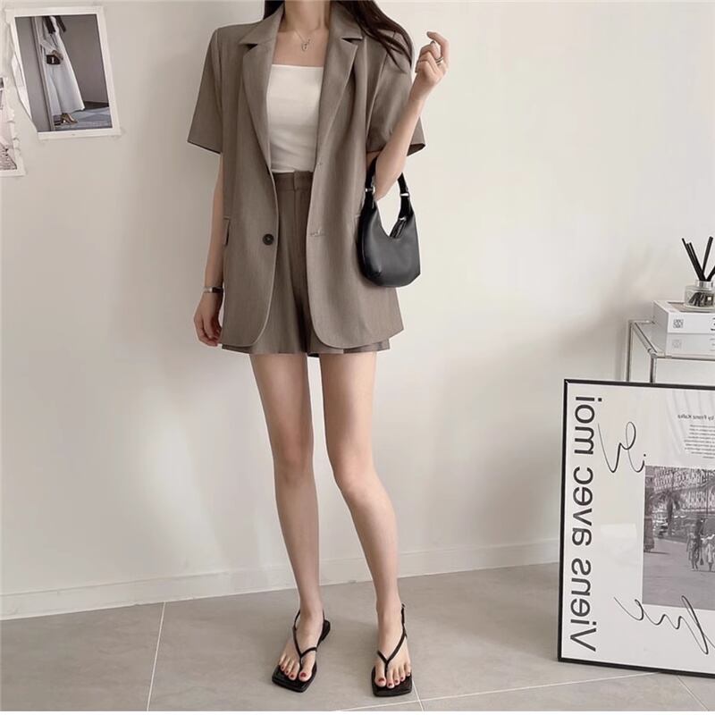 【set】4色スーツジャケット+ショートパンツ2点セットF7469