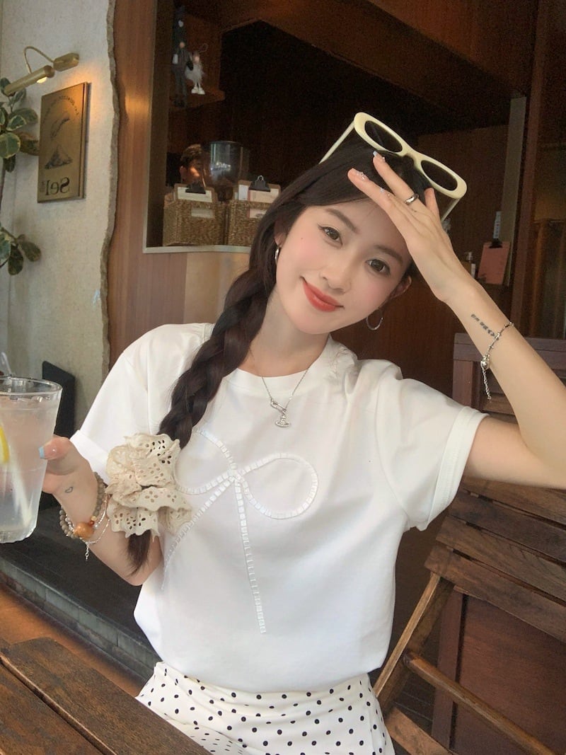 【set】Tシャツ×ドット柄スカートセット　M24227