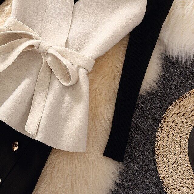 【set】好感度満載！秋冬新作Vネックベスト+無地セーター+美シルエットスカート通勤日常3点セットF1295