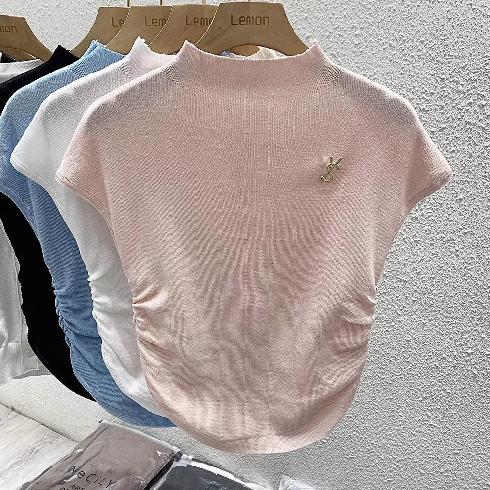 【tops】4色半袖ニットTシャツF7760