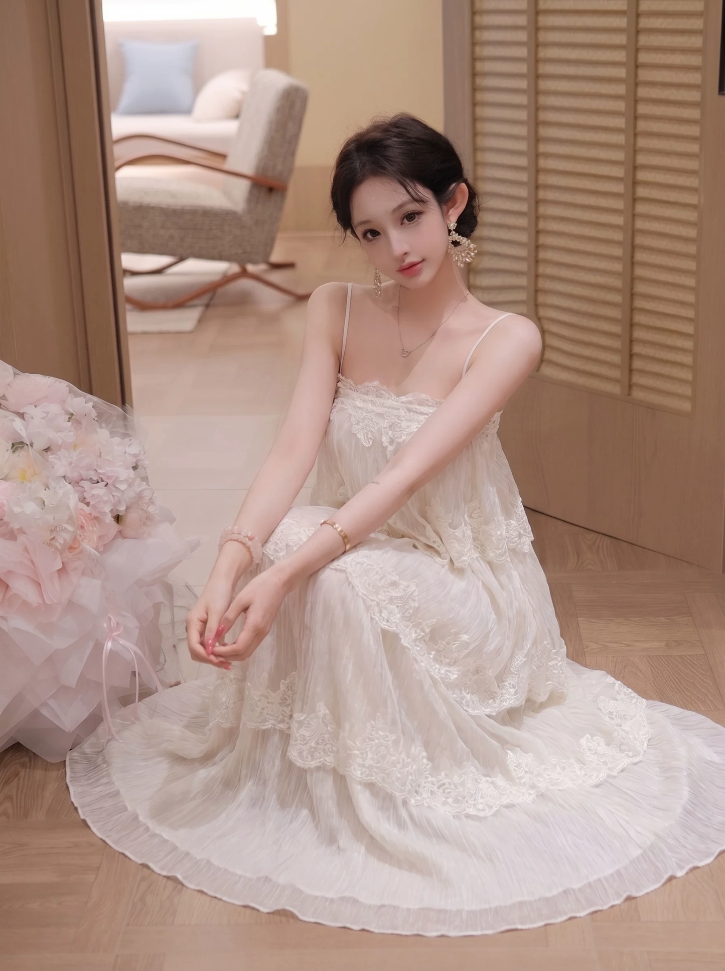 【dress】レースドッキングティアードキャミワンピース　K0557