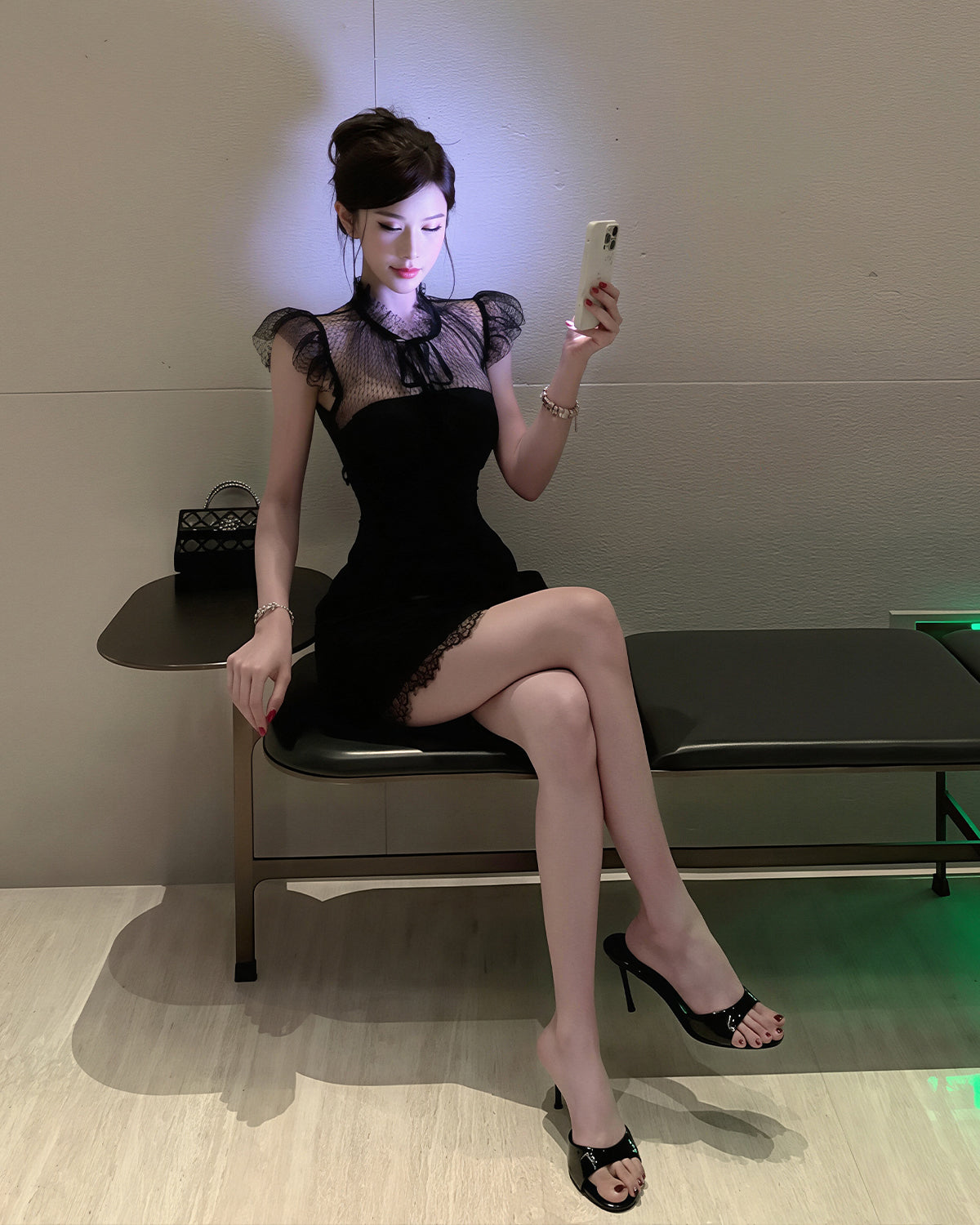 【dress】レースドッキングミニワンピース Q8709