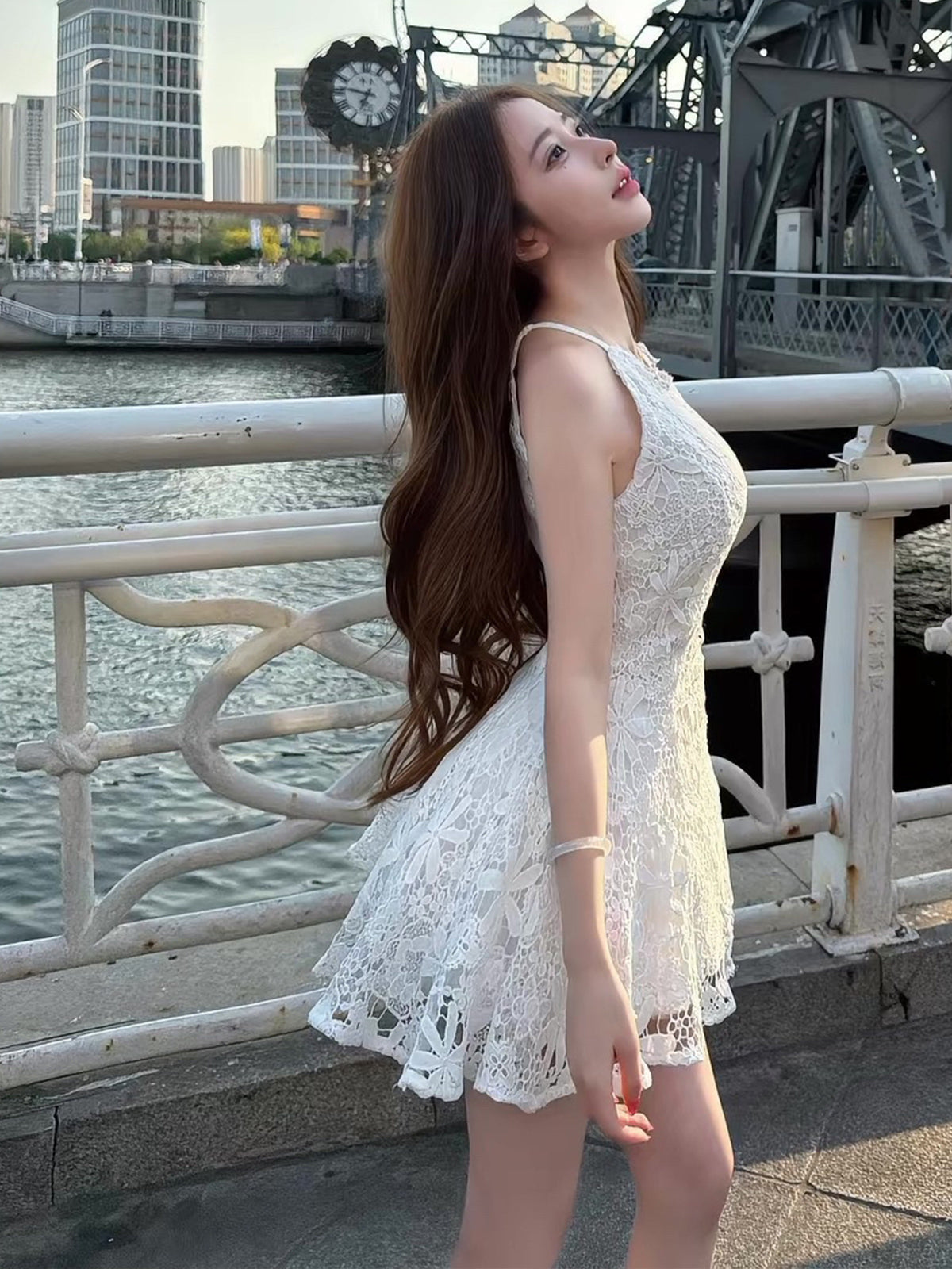 【dress】リボンベルトレースワンピース Q8755