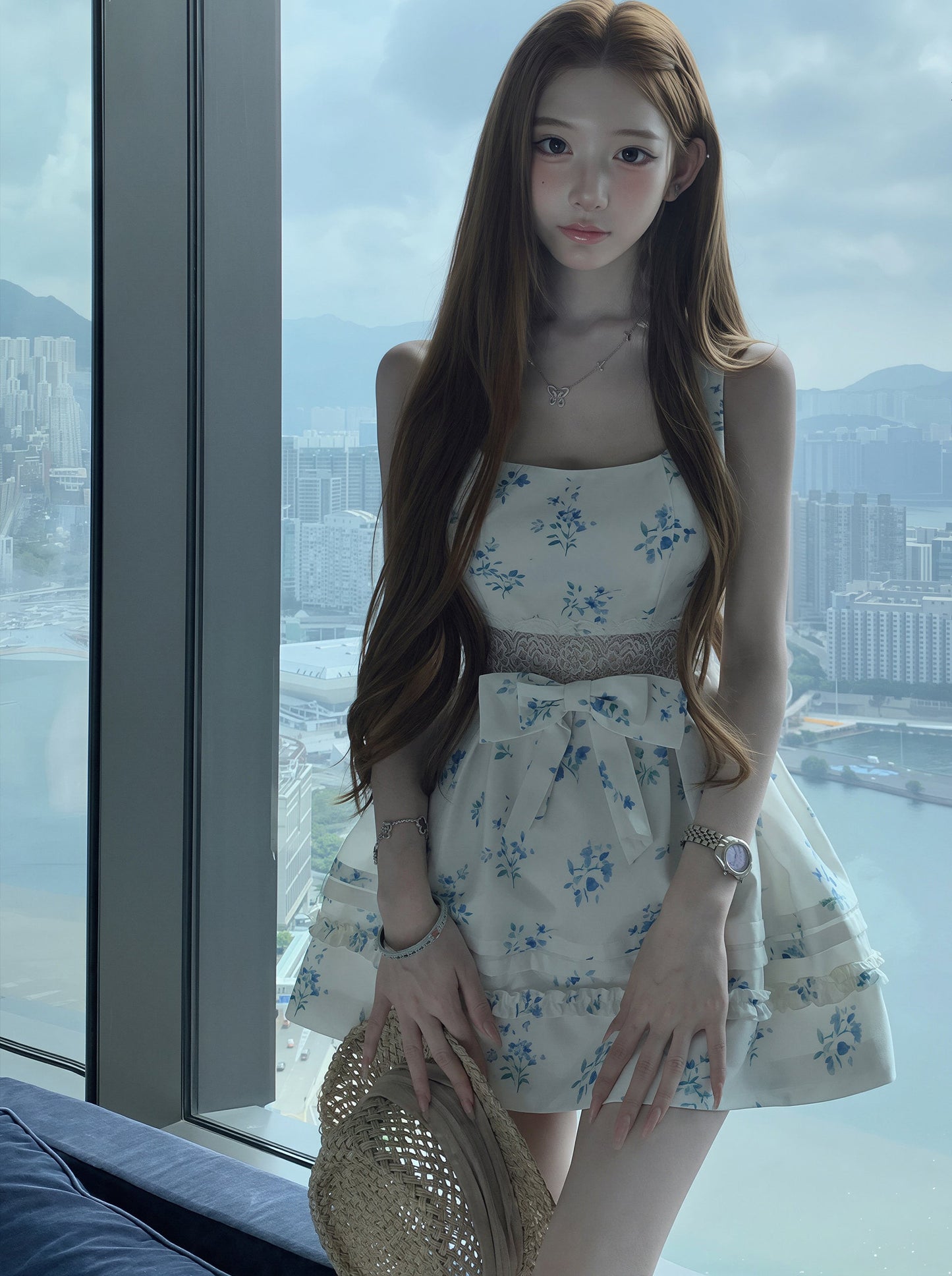 【dress】フラワー柄レースドッキングワンピース Q8757