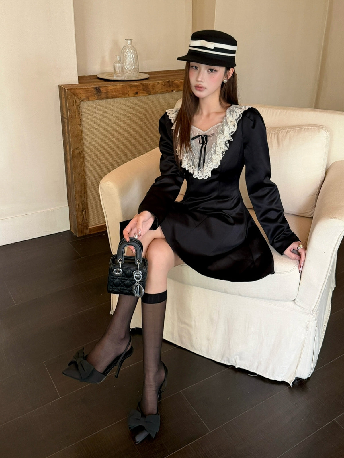 【dress】レースドッキングミニワンピース Q9080