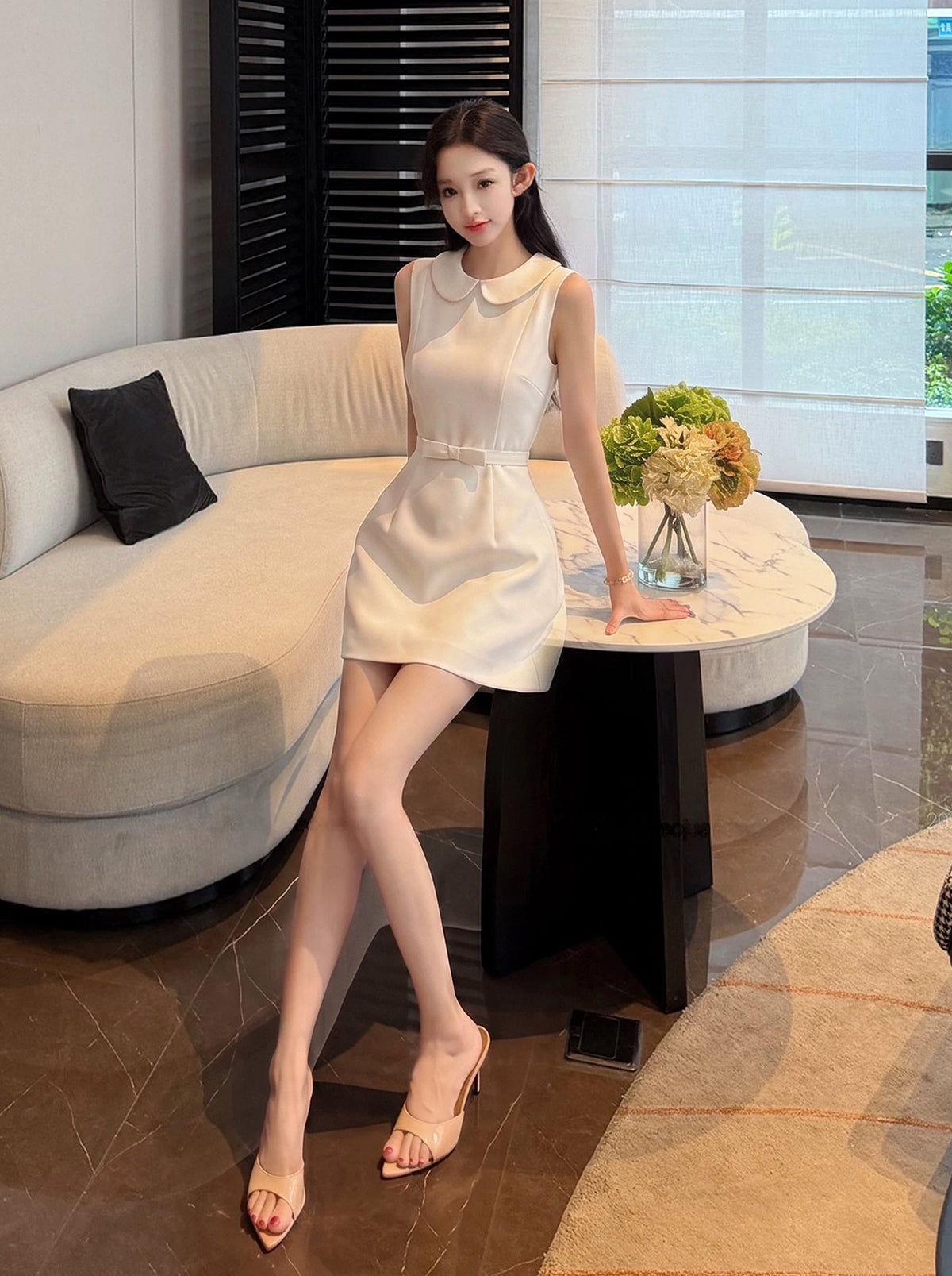 【dress】ノースリーブピーターパンカラーワンピース Q8742