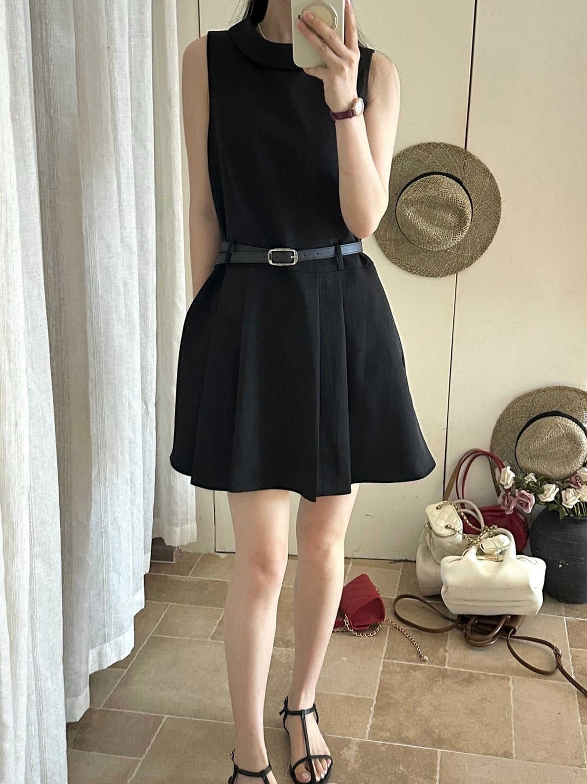【dress】ベルト付きノースリーブワンピース Q8711