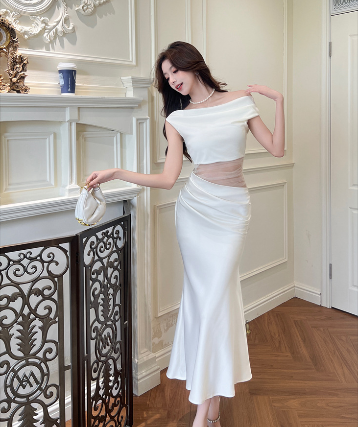 【dress】チュールコンビマーメイドワンピース　M30798