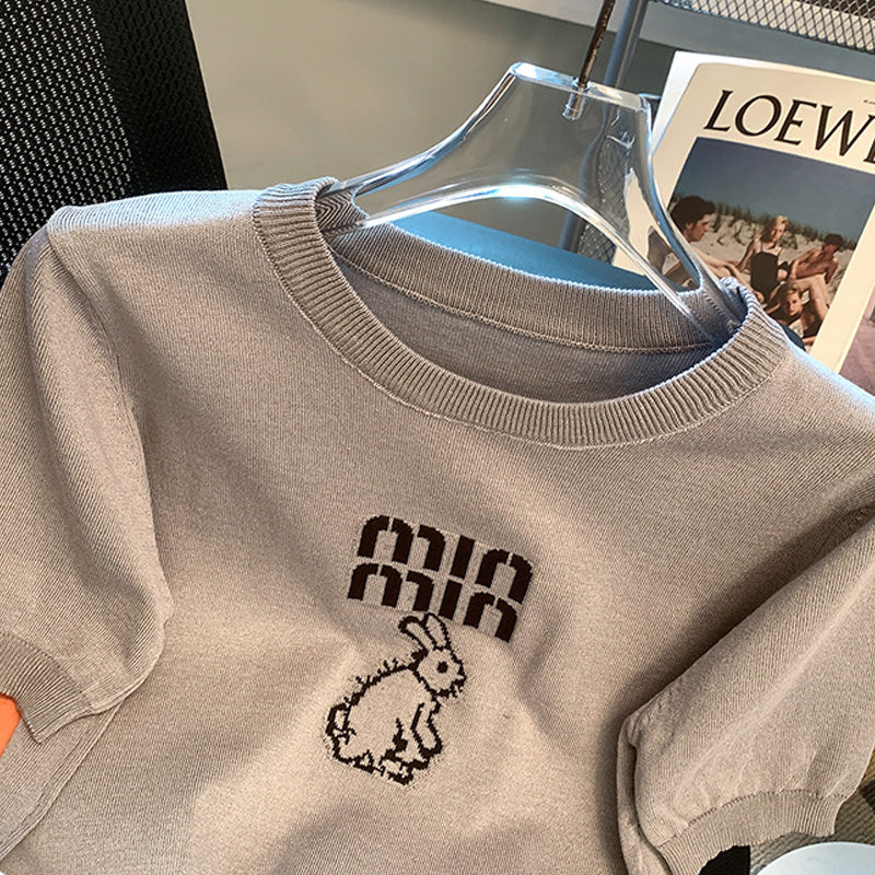 【tops】4色半袖ニットＴシャツF7788