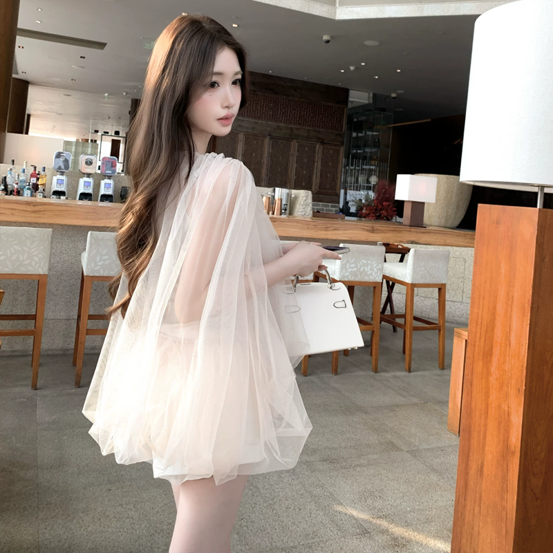 【tops】チュールフェイクレイヤードトップス Q8388