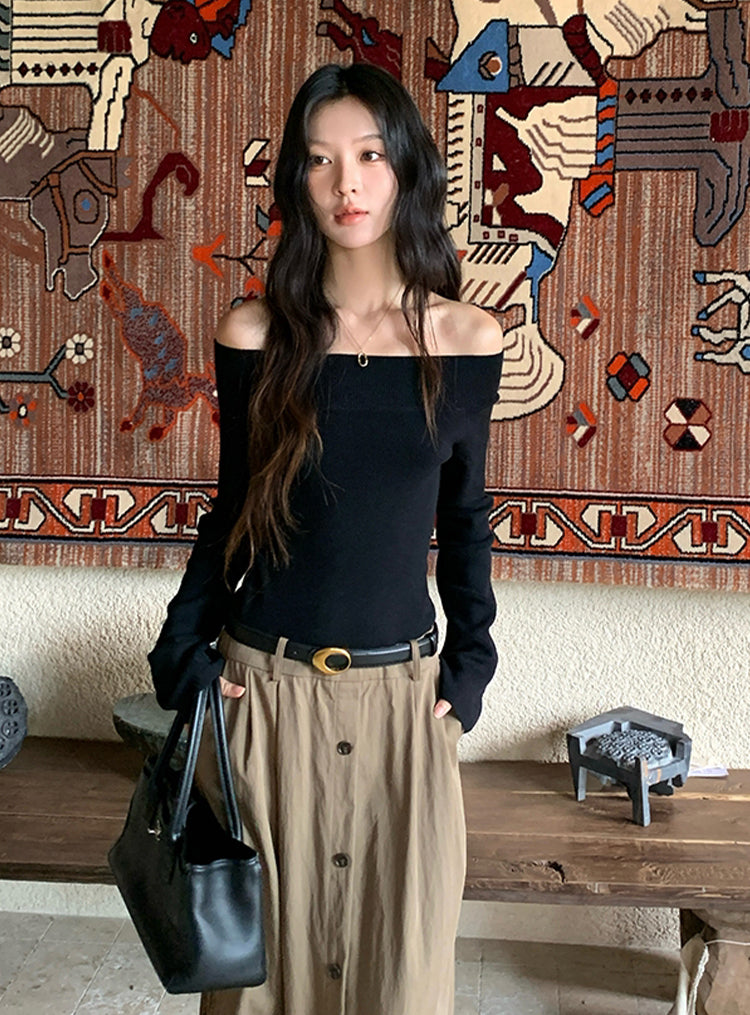 【dress】ベルト付きニットドッキングロングワンピース Q8926