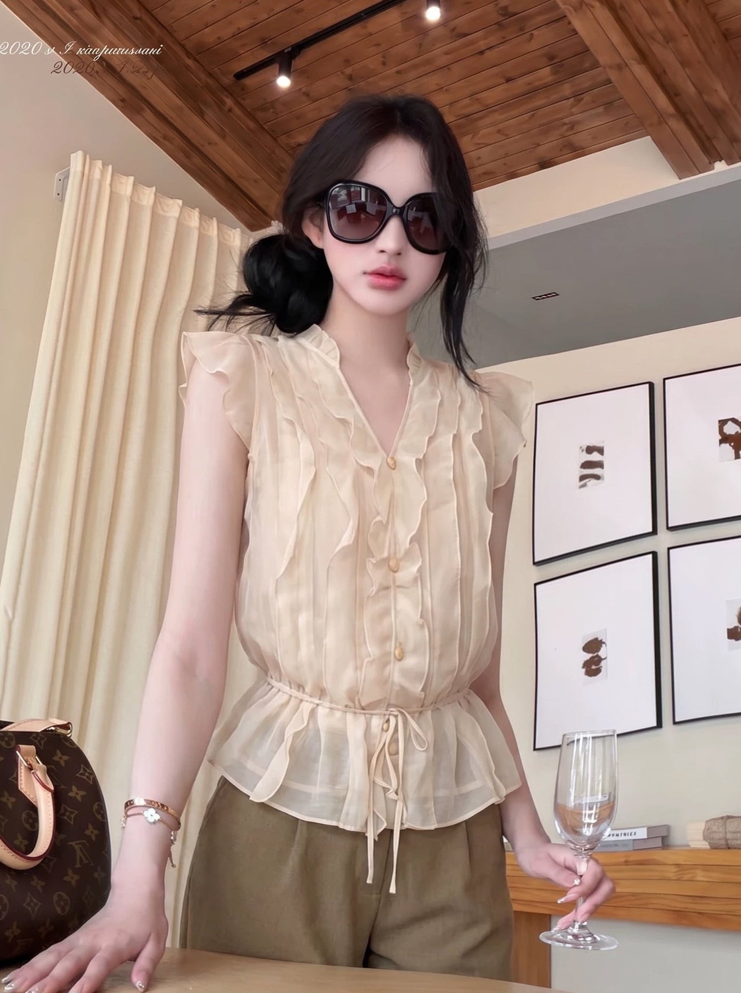 【tops】ノースリーブギャザーフリルトップス Q8746