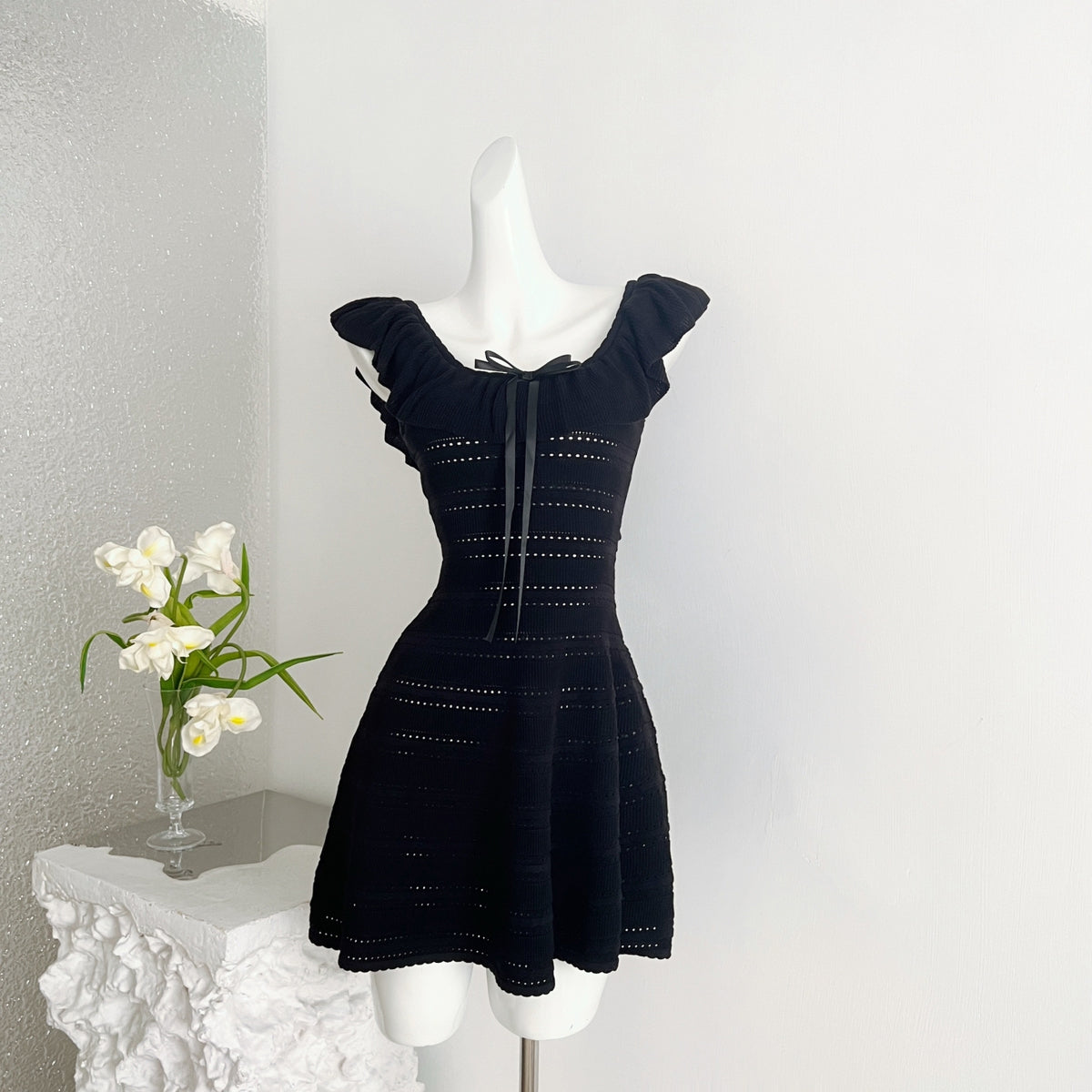 【dress】フリルネック透かしキャミワンピース Q8830