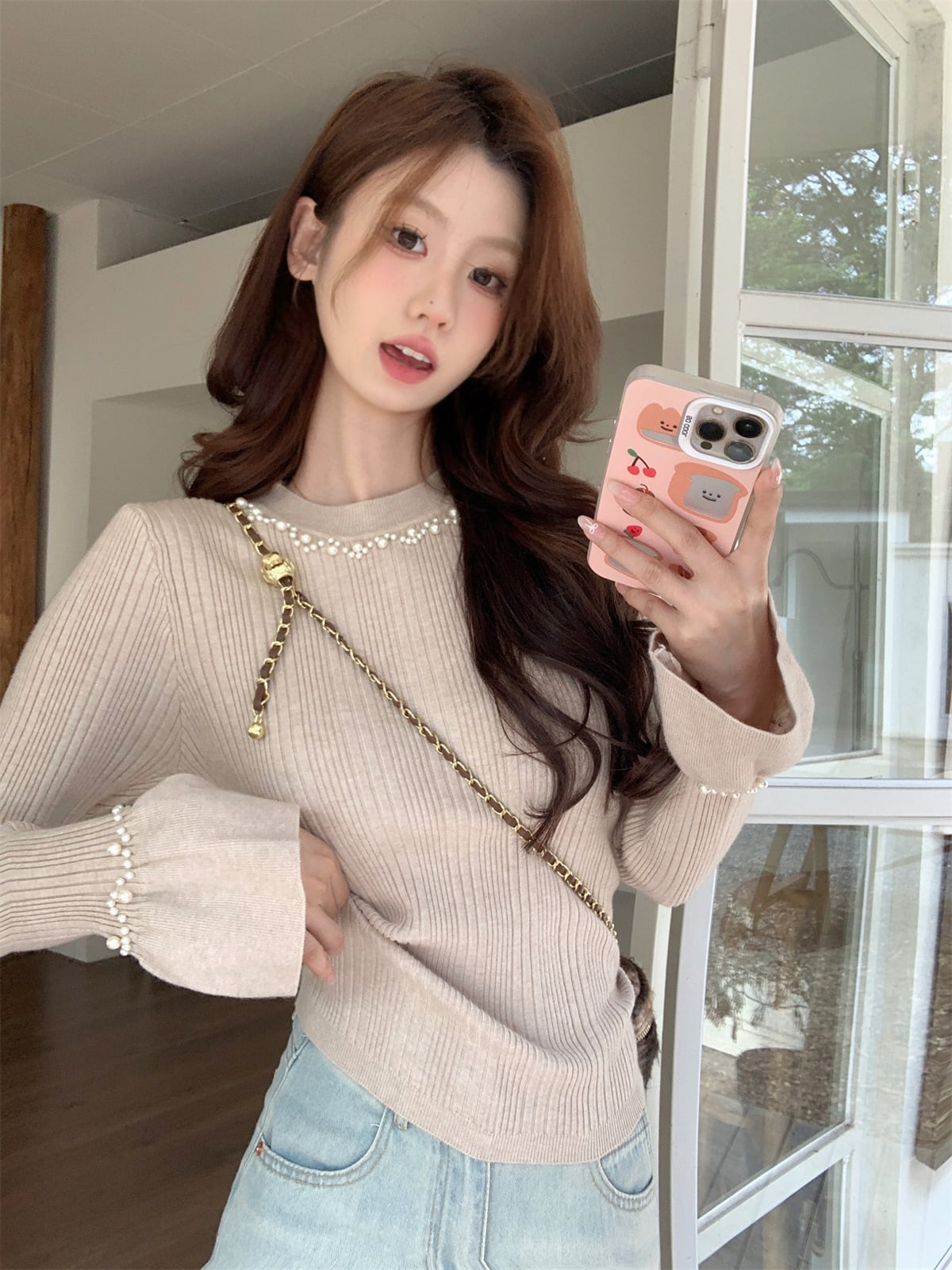 【tops】パールニットトップス　M26735