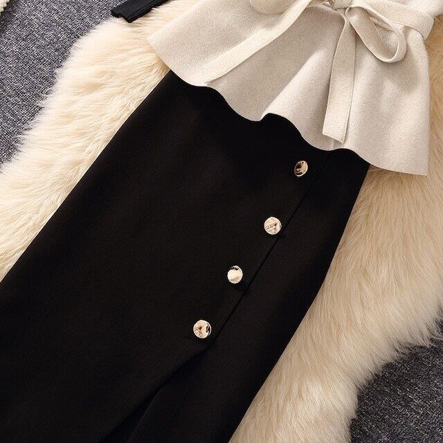 【set】好感度満載！秋冬新作Vネックベスト+無地セーター+美シルエットスカート通勤日常3点セットF1295