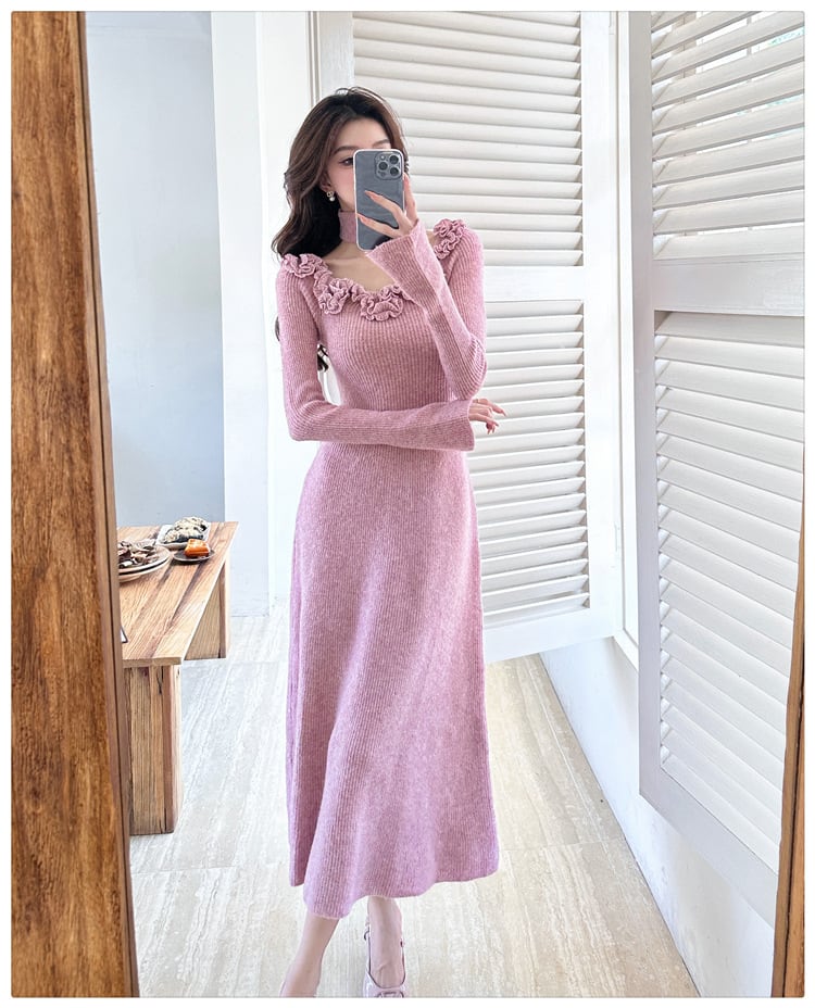 【dress】立体フラワーニットワンピース　M27289