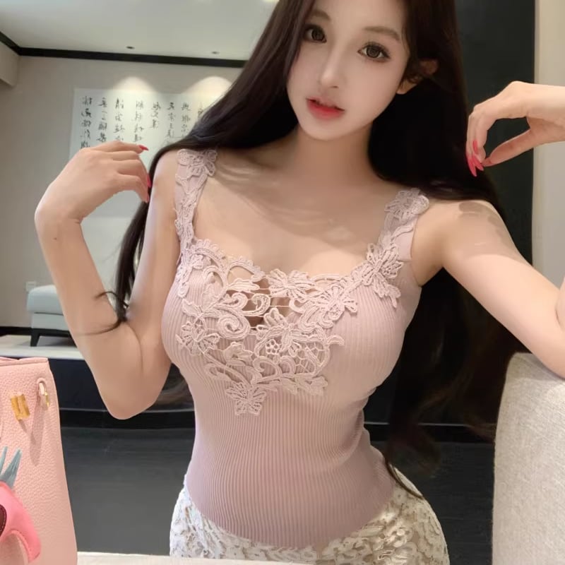 【tops】レースドッキングキャミソール Q8366