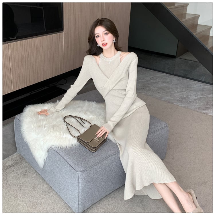 【dress】切り替えニットワンピース　M28022