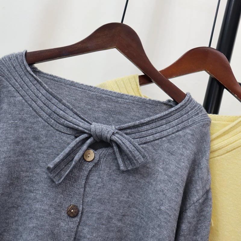 【outer】リボン付きニットカーデ　M27395
