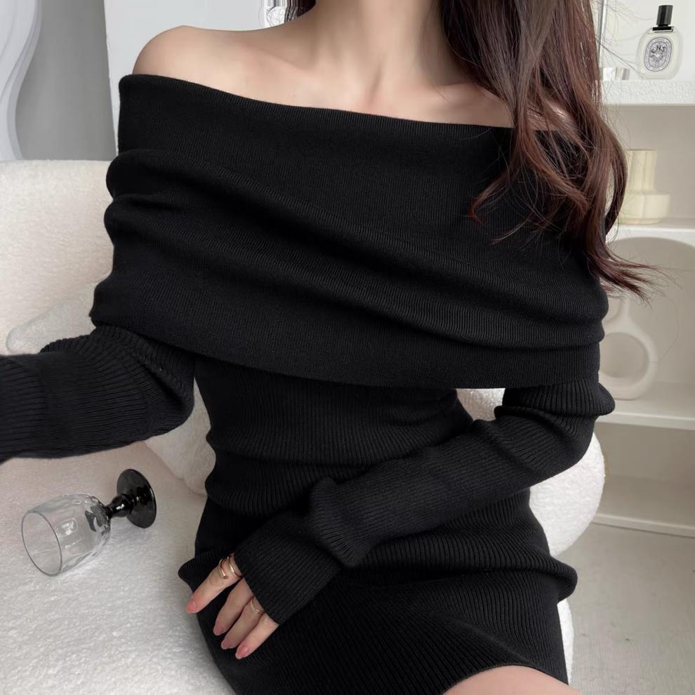 【dress】オフショルダーニットワンピース　M28033