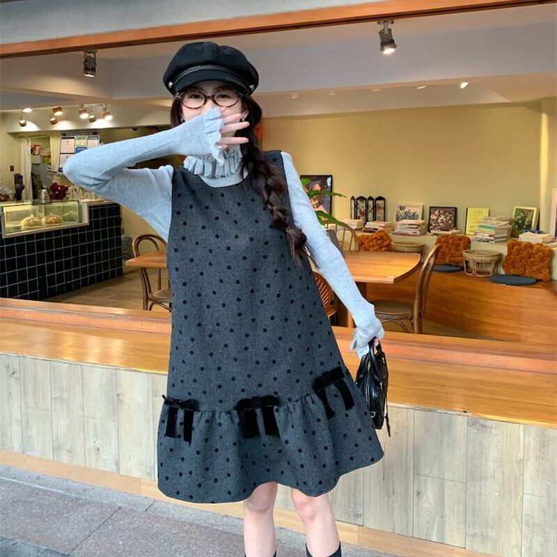 【set】フリルトップス×ベストワンピースセット　M28478