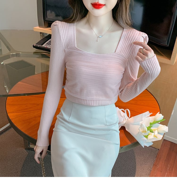 【tops】チュールドッキングニットトップス　M27555