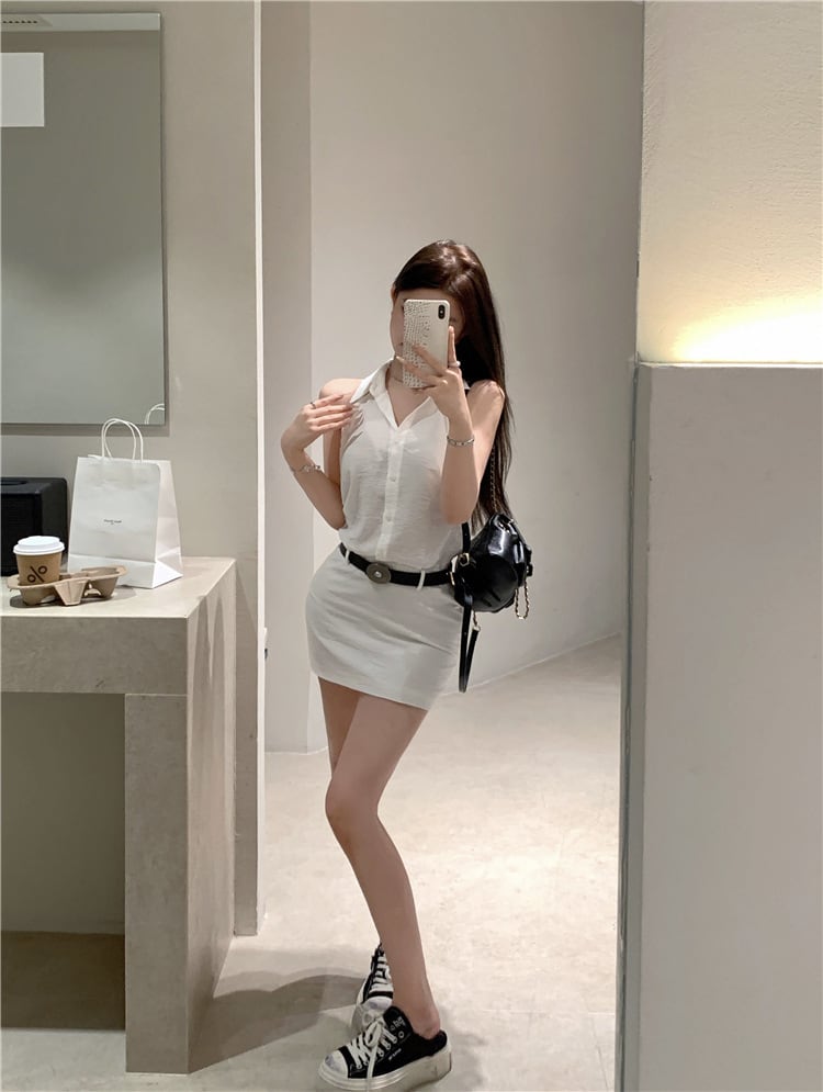 【dress】ノースリーブワンピースベルト付き　M24176