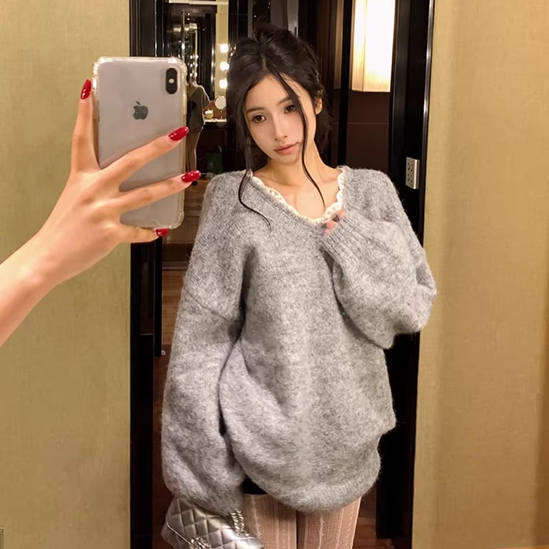 【tops】バックリボンニットトップス Q8133