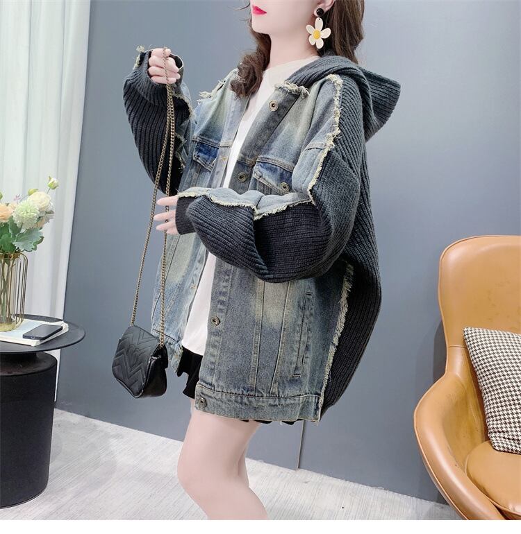 【outer】デニム切り替えニットカーデ　M26957