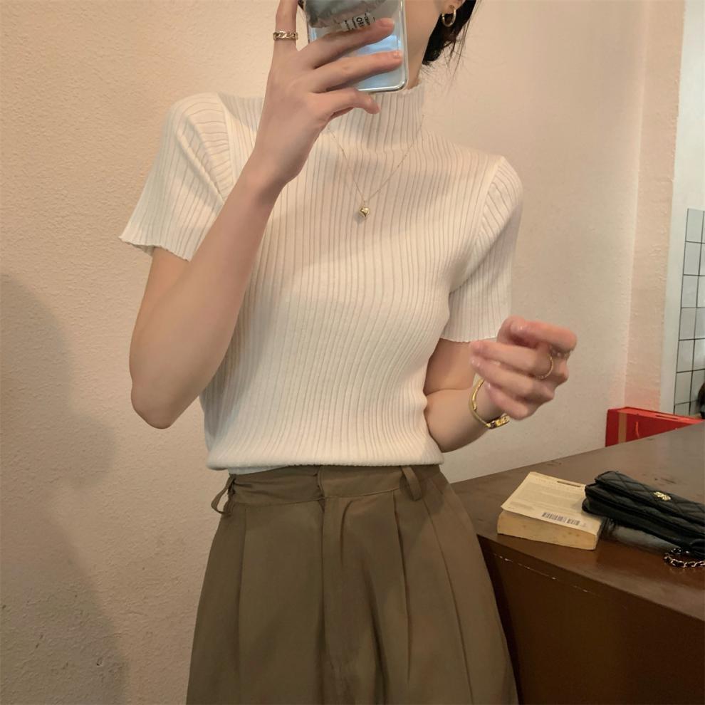 【tops】ハーフネックニットTシャツG21551