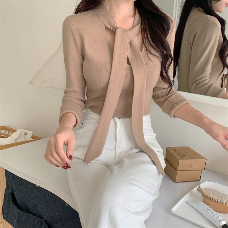 【tops】ボウタイニットトップス　M27475