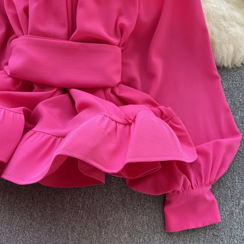 【tops】ウェスト絞りフリルブラウスF6982