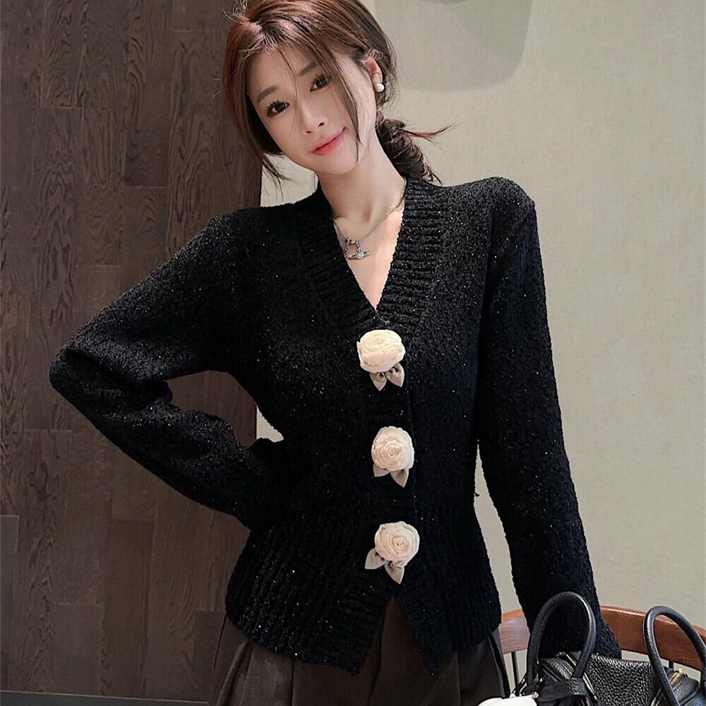 【outer】立体フラワーニットカーデ　M27668