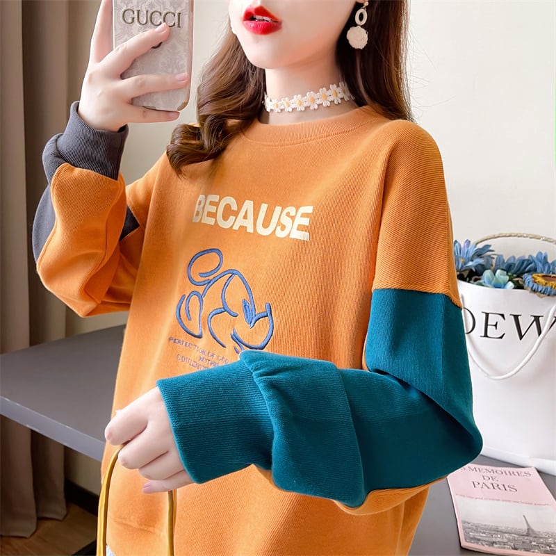 【tops】キュート長袖配色パーカーF6234