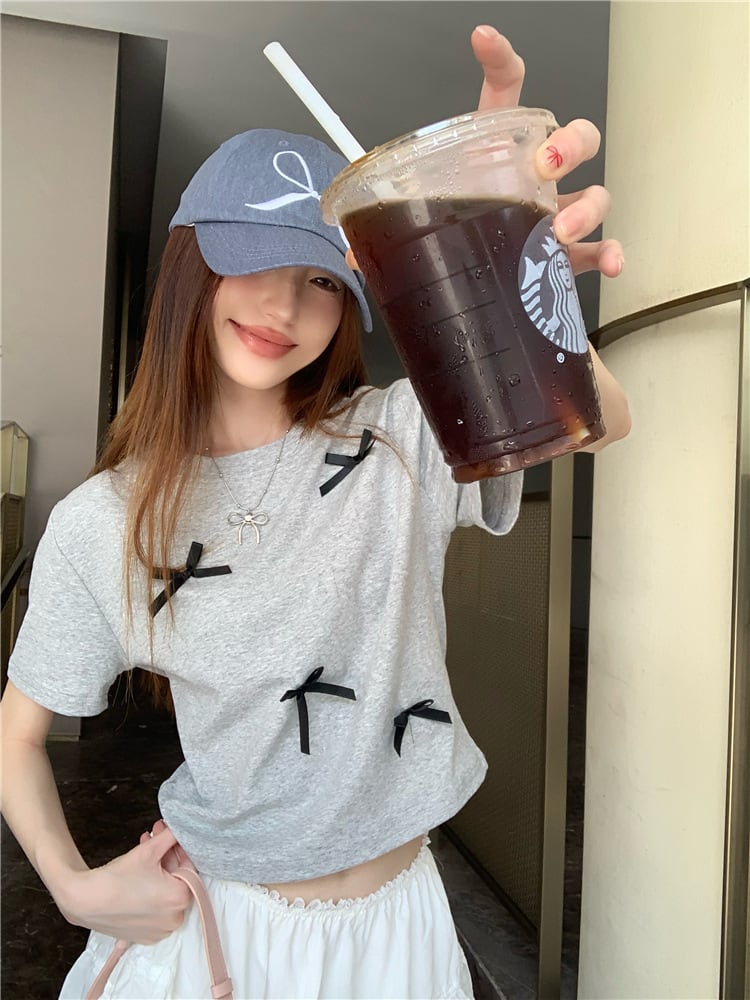 【tops】リボン付きTシャツ　M24440