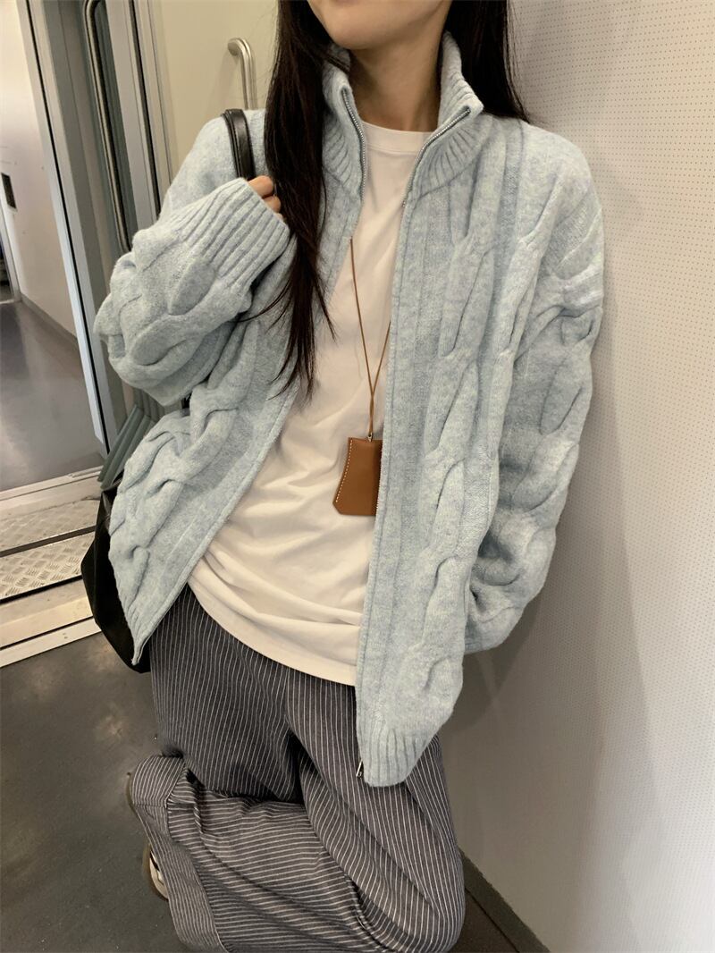 【outer】スタンドネックニットカーデ　M28432
