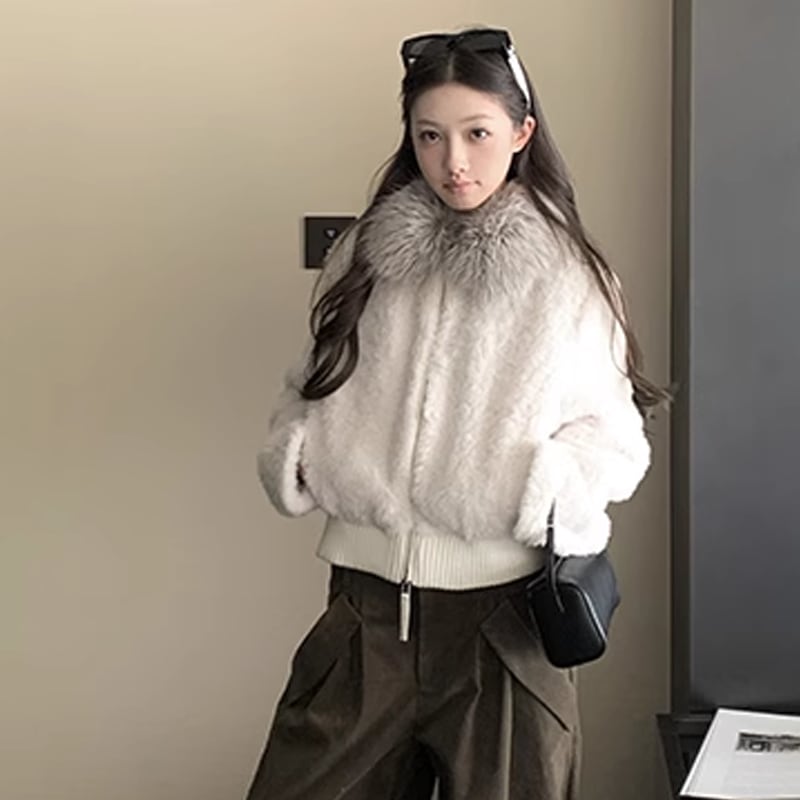 【outer】ファー付きシープボアコート Q7233