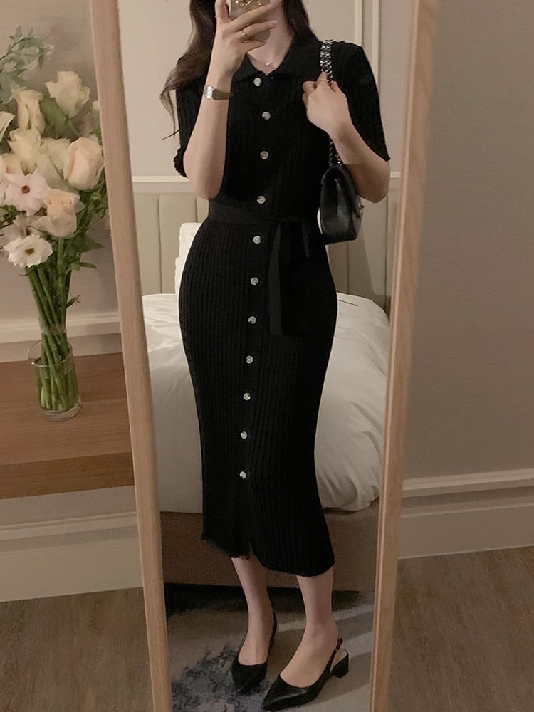 【dress】POLOネックニットワンピースF7416